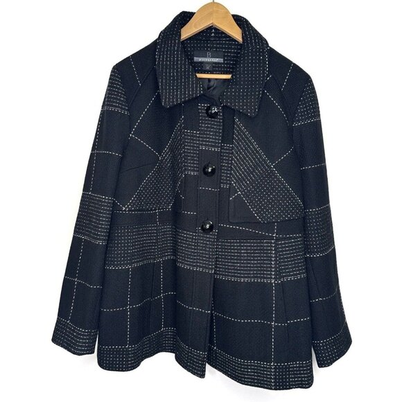 Bernardo Women's Wool Blend Coat Black White Plaid Size 2X 3-Button Collared - Picture 1 of 14